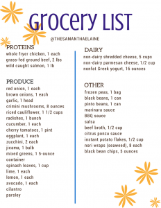 GROCERY LIST 8.12.2016