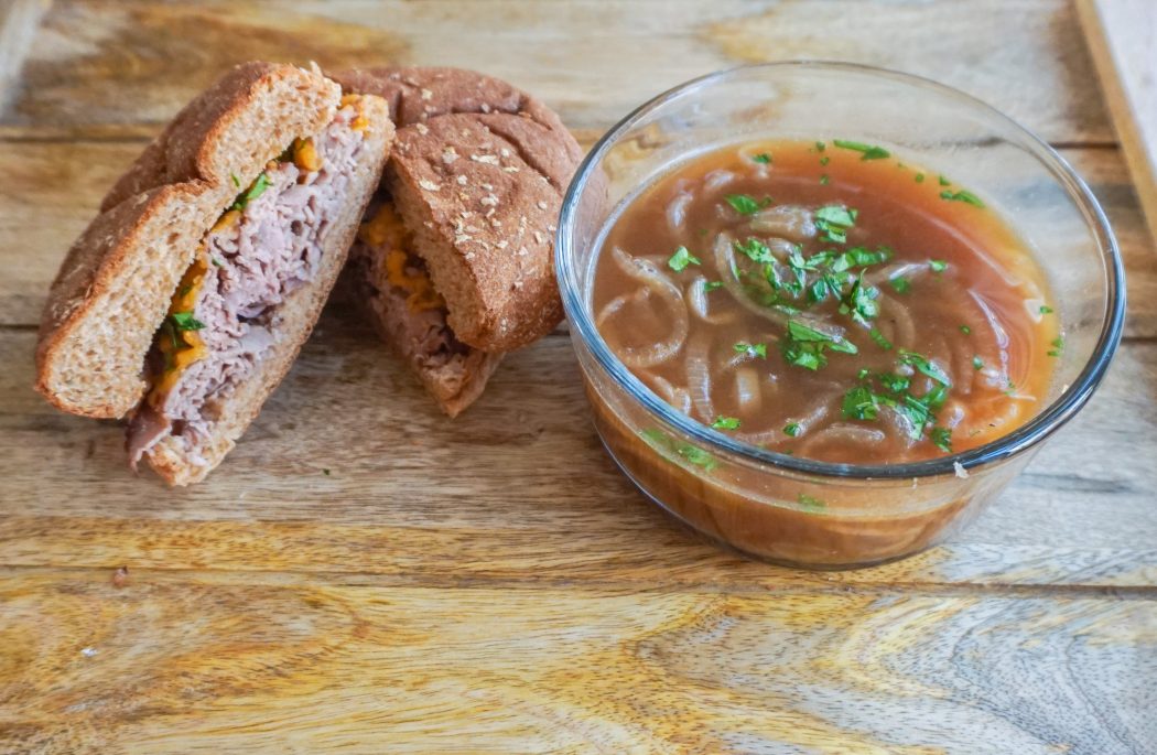 French Onion Soup with Cheesy Roast Beef Sandwiches – Samantha Elaine