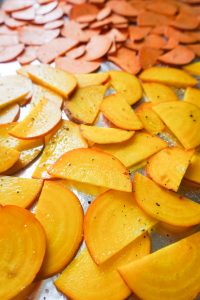 golden beets sweet potatoes thinly sliced